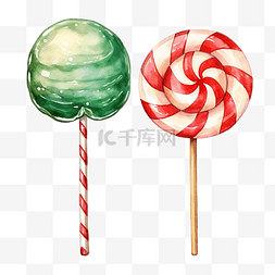 圣诞糖果棒棒糖和zefir 水彩插图