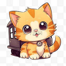 火车上可爱的kitty猫卡通元素