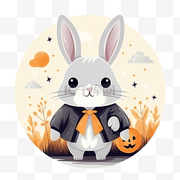 动物设计插图图片_扁平可爱的动物兔子神奇万圣节插