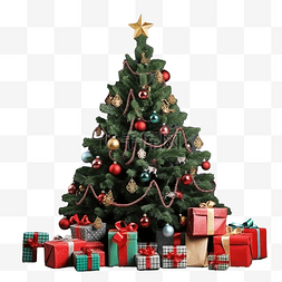 带彩球装饰品的圣诞树和带黑板的