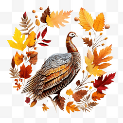 火鸡鸟和树叶的感恩节概念