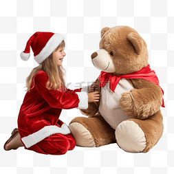 拥抱幸福的小熊图片_圣诞老人给小女孩带来了一只泰迪