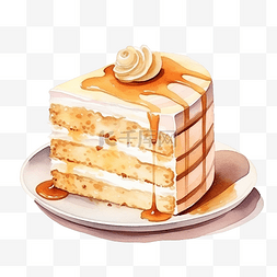 蛋糕咖啡图片_水彩插图拿铁黄油蛋糕