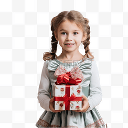 女孩在圣诞树和礼物前拿着胡桃夹