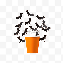 飞出礼盒图片_黑蝙蝠从橙色表面纸杯飞出的万圣