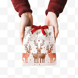 手里拿着可爱的驯鹿装饰的圣诞礼
