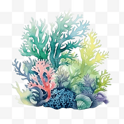 海草珊瑚丛图片_海藻水下海洋植物海珊瑚元素水彩
