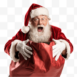 男人带着帽子图片_圣诞老人带着满满一袋礼物感到惊