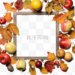 框架木桌图片_旧木桌上苹果和树叶的秋季框架