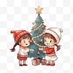 圣诞树附近的孩子们