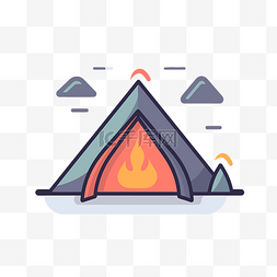 白色帐篷矢量图片_帐篷和在天空中燃烧的原木的平面