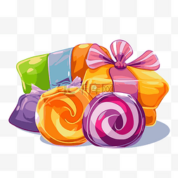 礼品插画图片_包装糖果剪贴画棒棒糖和糖果礼品
