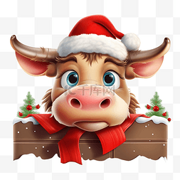 吉祥物牛的图片_可爱的圣诞公牛与空标牌卡通人物