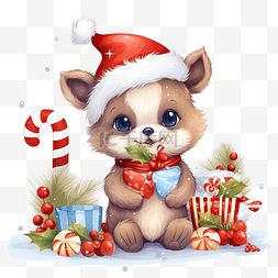 可爱的动物画图片_圣诞快乐可爱的动物画卡与糖果框