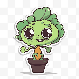 可爱的卡通植物贴纸在盆里 向量