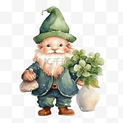 魔法绿色图片_水彩传统妖精侏儒与红胡子和穿着
