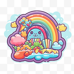 可爱的卡通彩虹与岛屿和椰子糖剪