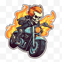 卡通骷髅骑着摩托车着火剪贴画 