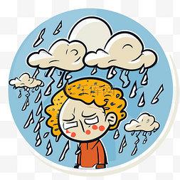 图像显示一个卡通人物因下雨而哭