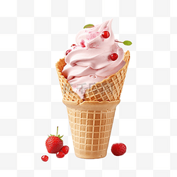 甜草莓冰淇淋甜筒 PNG