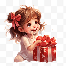 礼物矢量图形图片_圣诞节插画小女孩为她的圣诞礼物