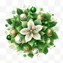 圣诞快乐庆祝活动绿球花叶子雪花