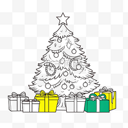 新年矢量树图片_圣诞树和礼物着色书卡通矢量插画