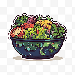 沙拉碗卡通图片_碗里的蔬菜和酱汁卡通剪贴画 向