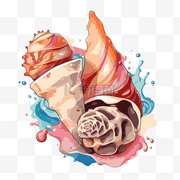 海螺剪贴画水彩卡通中的果冻和贝