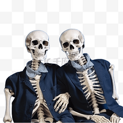 蓝色骨骼人体图片_经典蓝色深色上的两个假骷髅