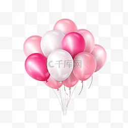 氦气球图片_粉色和白色，带有逼真的飞行氦气