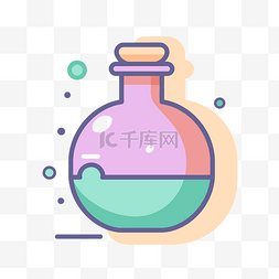 一个装满液体的紫色和粉色瓶子 