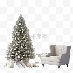 圣诞灯室内图片_现代客厅配有杉树，为圣诞假期庆
