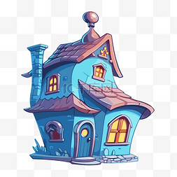 蓝色房子剪贴画图片_蓝色房子剪贴画幻想房子卡通矢量