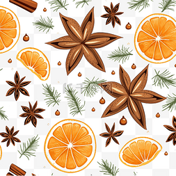 圣诞矢量无缝图案与橙子和八角星