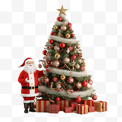 圣诞老人装饰圣诞树的 3D 渲染