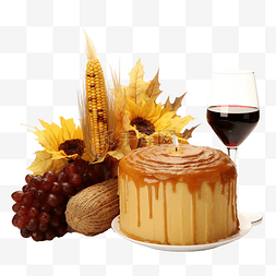 感恩节蛋糕主题图片_感恩节快乐，酒蛋糕蜂蜜玉米和蜡