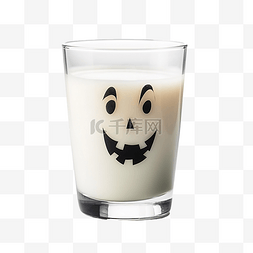一杯牛奶，脸上有一张可怕的脸
