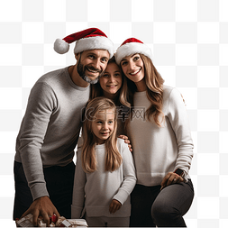 自拍装饰图片_幸福的家庭在圣诞节装饰的房间里