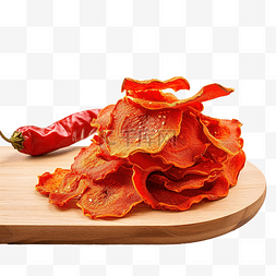 皮干燥图片_木制厨房板上的干红辣椒片卡皮亚
