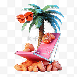 沙滩椅图片_冰淇淋草莓与华夫饼锥体倒下的椰