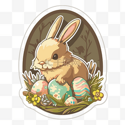 兔子复活节彩蛋贴纸剪贴画 向量