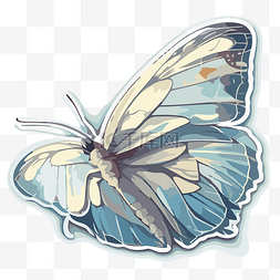 白色背景上的蓝色蝴蝶贴纸 向量