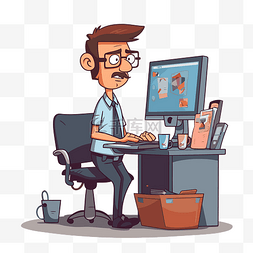 办公桌子卡通图片_管理员剪贴画卡通电脑家伙在办公