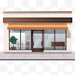 窗插画图片_商店前门墙写实风格门窗户外建筑