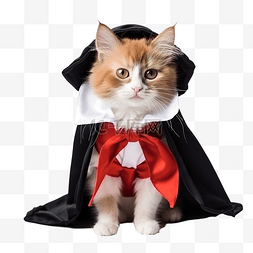 一只可爱的小红猫，穿着德古拉服