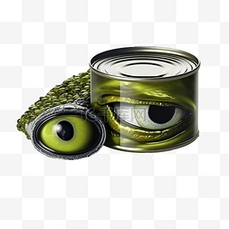 万圣节眼睛和罐头里的绿蛇，配有