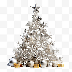 银色的雪花图片_圣诞快乐标志 3d 树用银色星星和