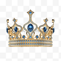 冠亚季军王冠奖牌图片_3d 渲染金冠与三颗蓝色钻石隔离