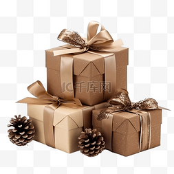 金色禮盒裝飾图片_棕色圣诞礼物